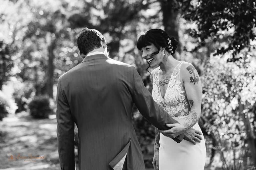 bride and groom elopement first look