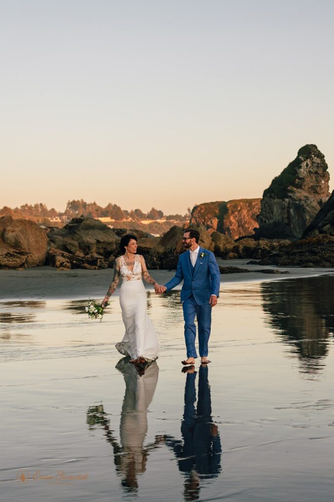 intimate bride and groom moment during their harris beach elopement portraits