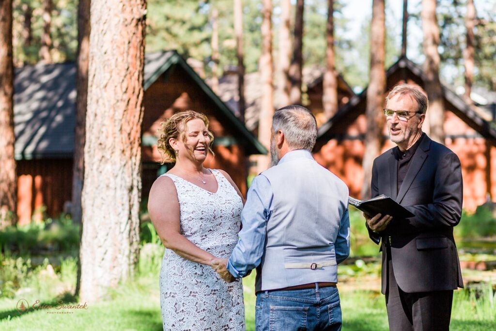 intimate elopement ceremony outdoors on the property of fivepine lodge