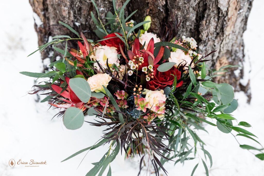 colorful winter elopement bouquet