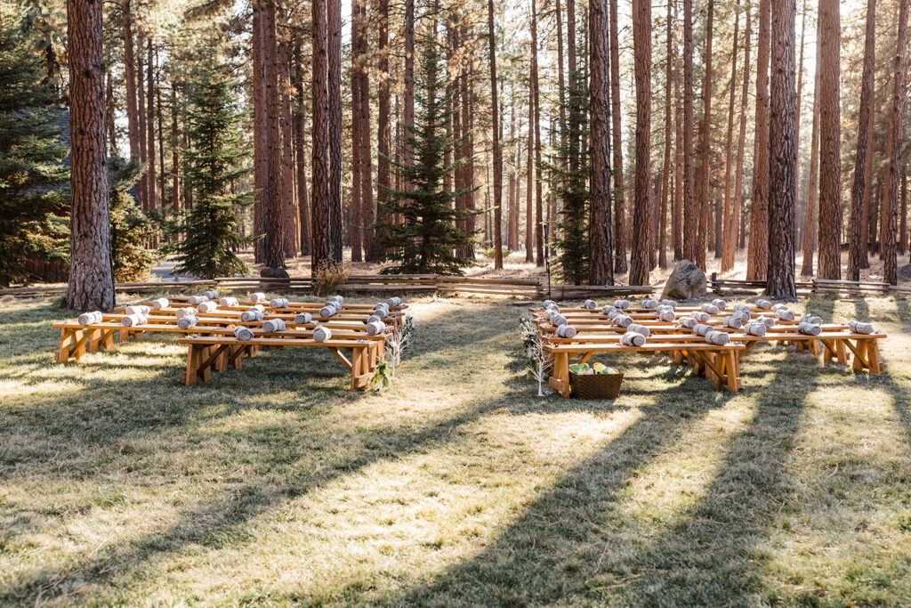 outdoor wedding ceremony set up at fivepine lodge wedding venue