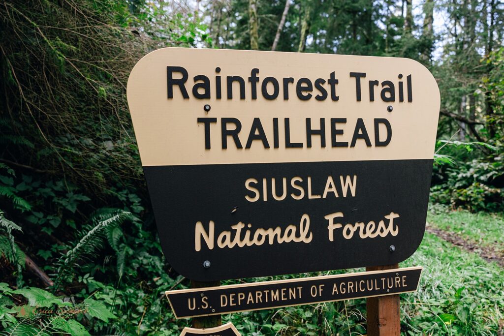 sign to the rainforest trail trailhead