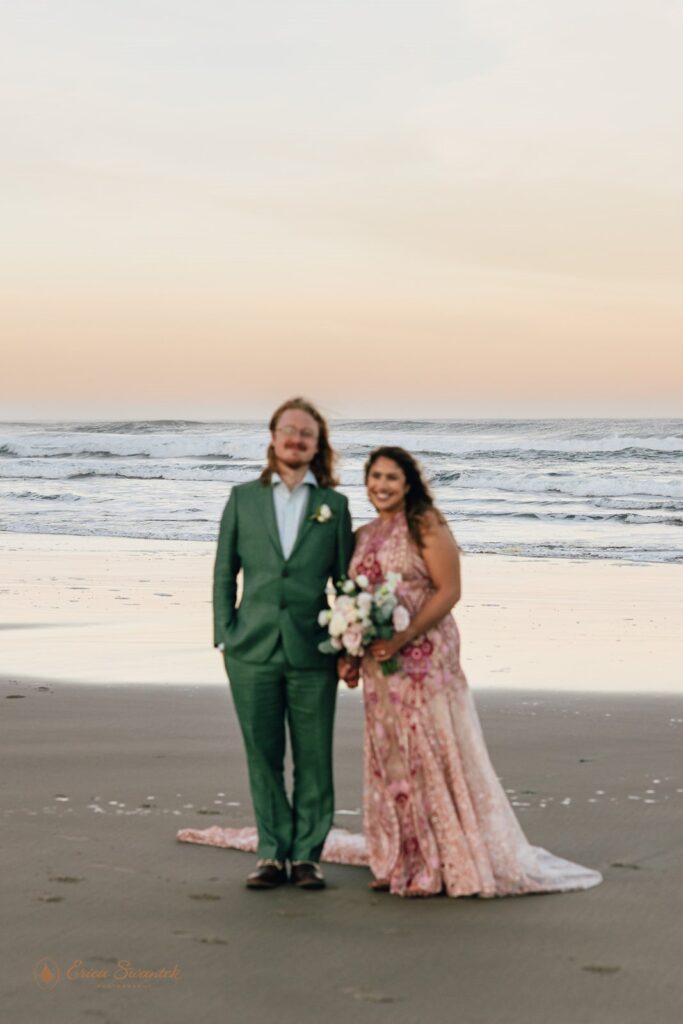 bride and groom coastal elopement portraits in Oregon