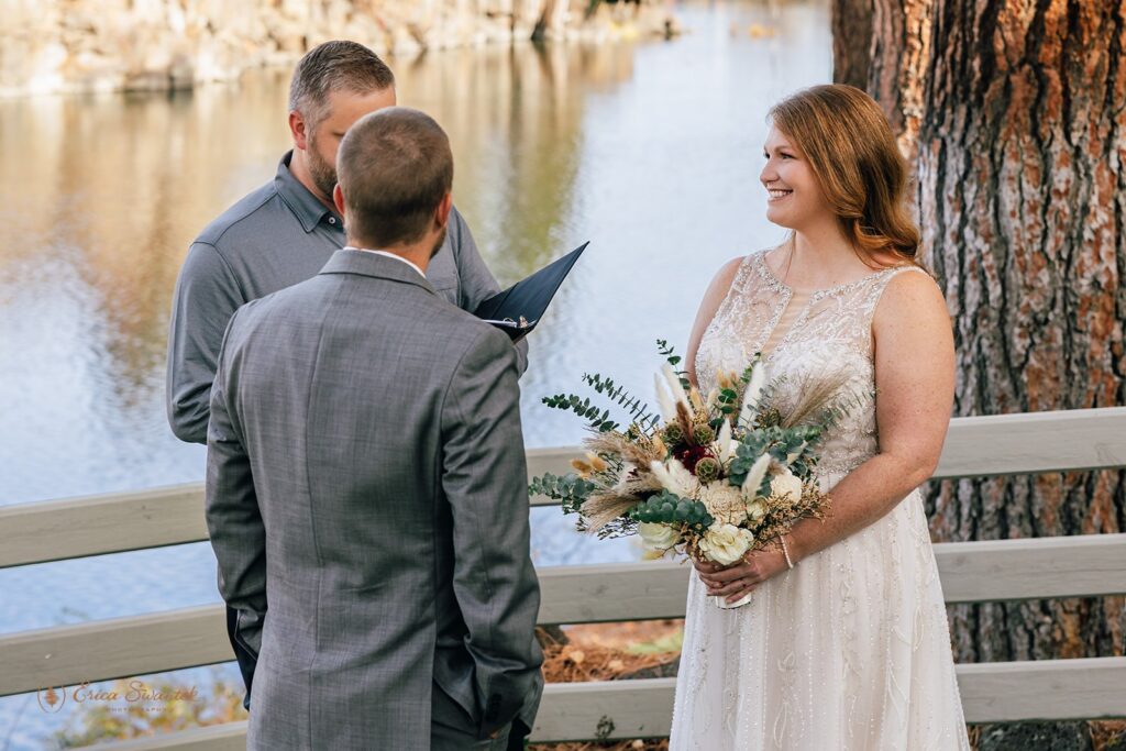 emotional elopement ceremony at a property along deschutes river