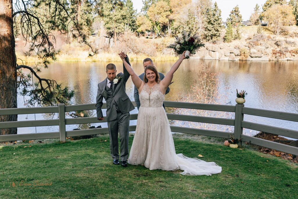 excited bride and groom after the ceremony