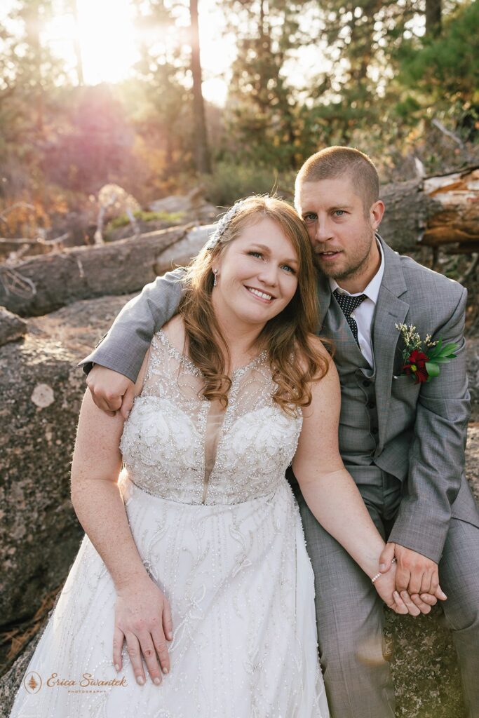 romantic bride and groom during their dreamy fall bend elopement at dillon falls