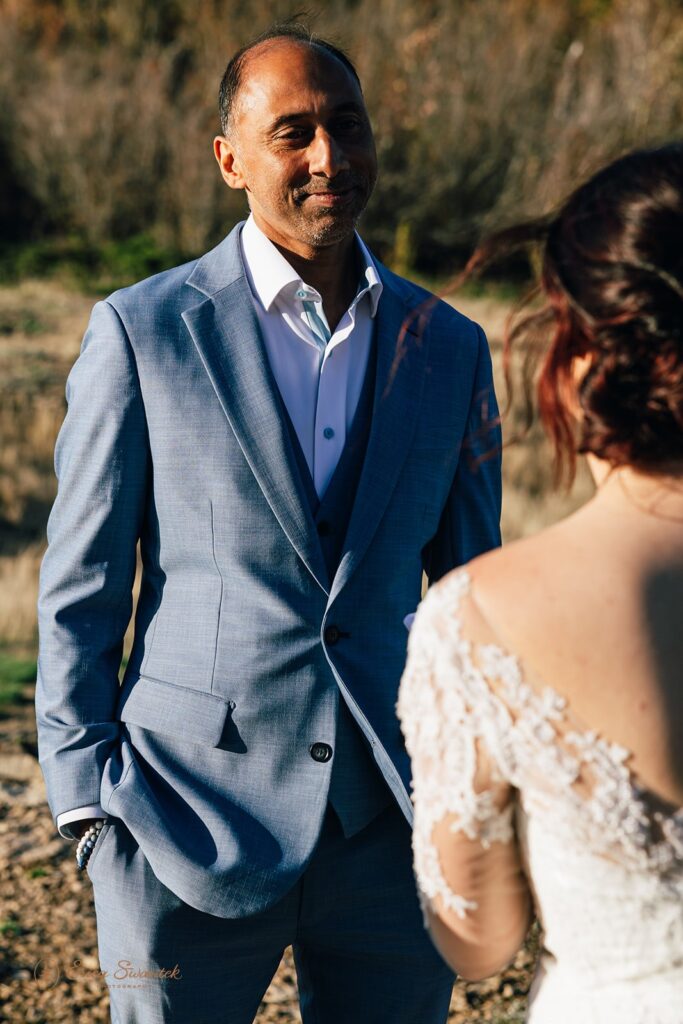 columbia river gorge elopement ceremony during the golden hour, candid and emotional couple exchanging vows