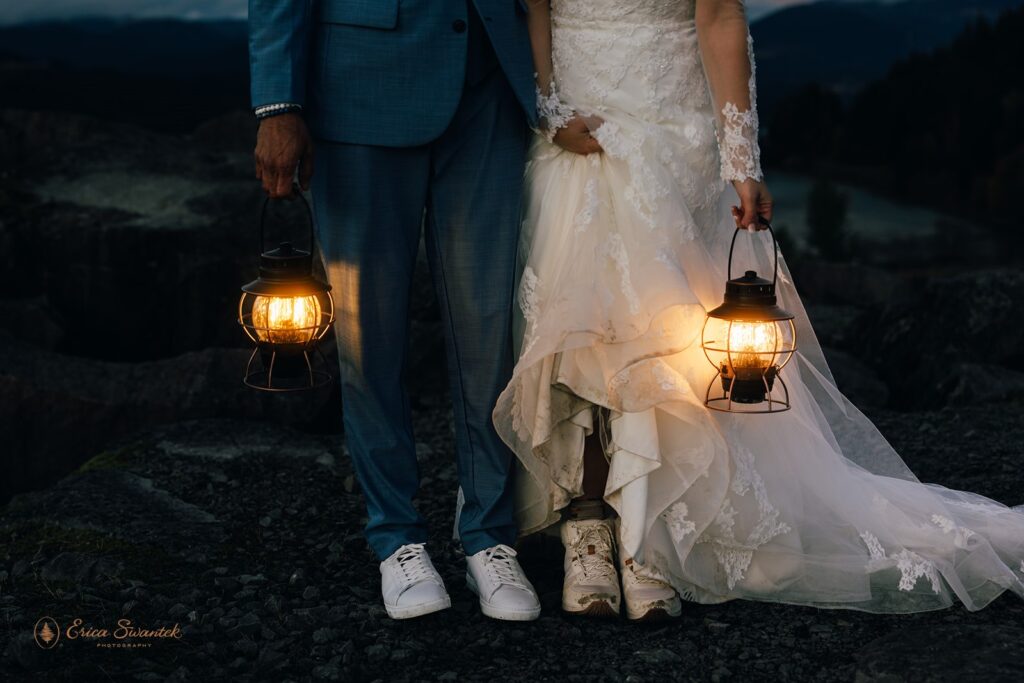 nighttime lantern elopement photos