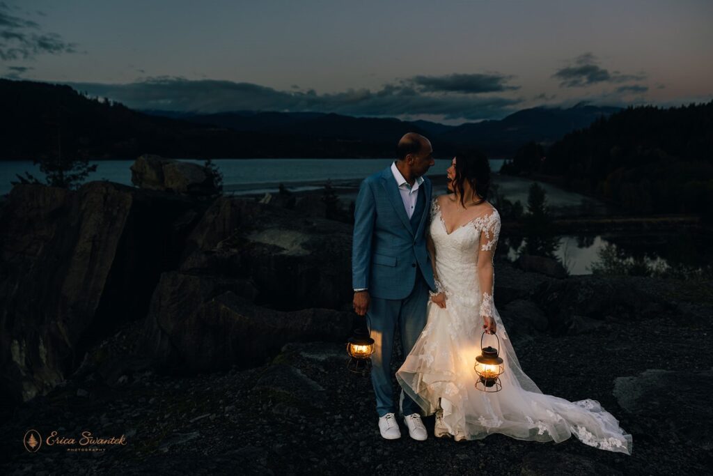 nighttime lantern elopement photos