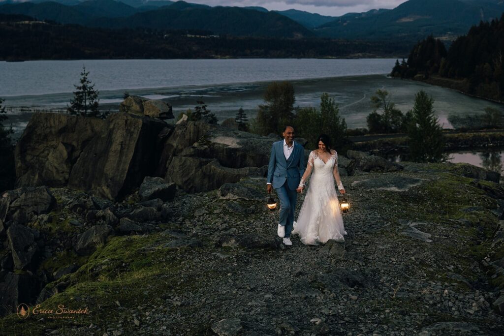 nighttime lantern elopement photos