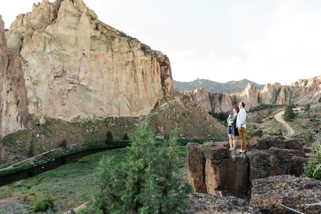 romantic bride and groom during their smith rock elopement day