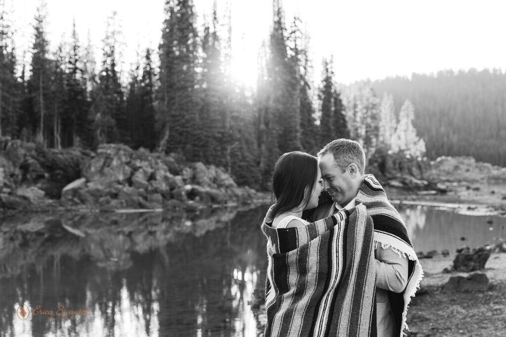 elopement couple cuddling together during their adventurous sparks lake elopement day