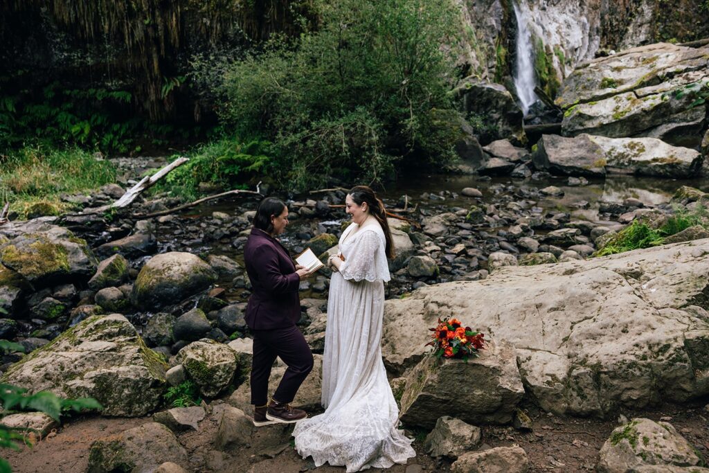 lgbtq waterfall elopement ceremony at drift creek falls
