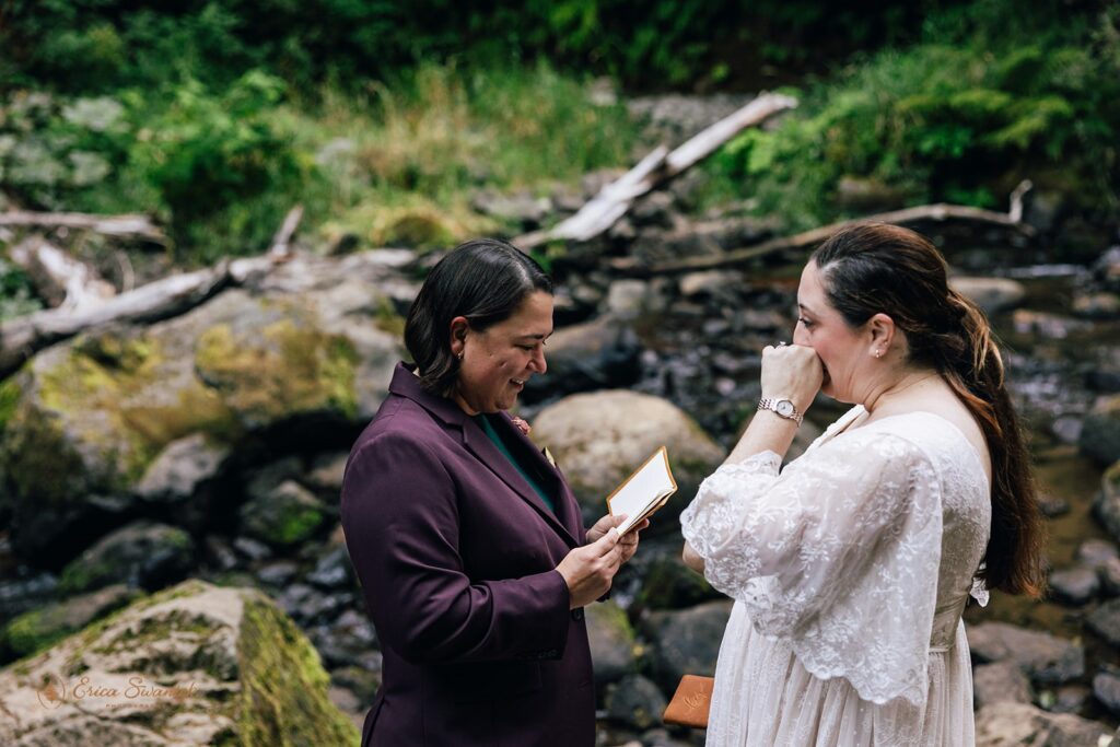 lgbtq waterfall elopement ceremony at drift creek falls