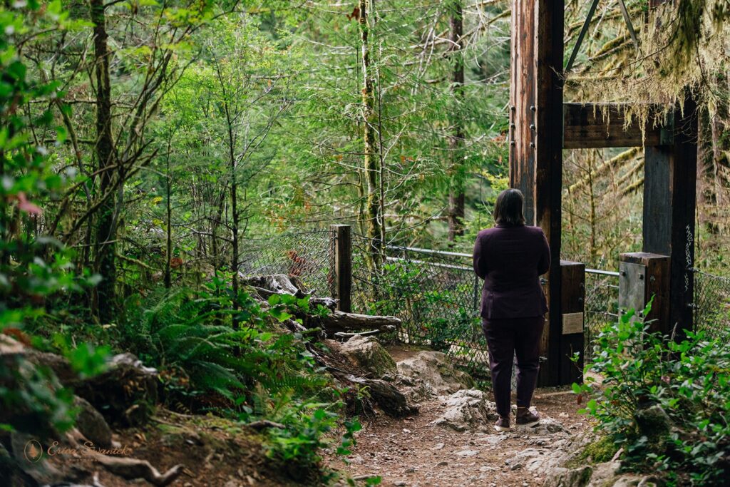 elopement couple first look surrounded by lush forests