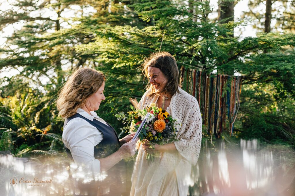 lgbtq oregon coastal elopement during golden hour