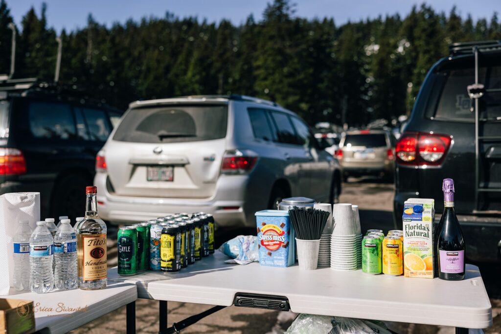 elopement picnic set up of drinks and snacks