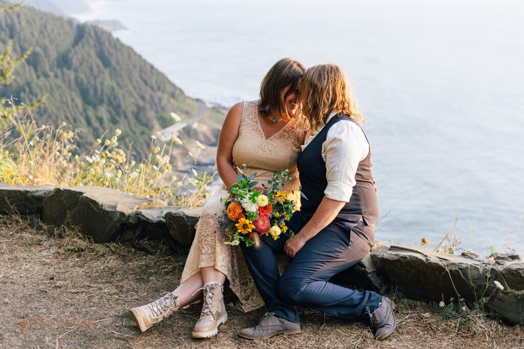 lgbtq oregon coastal elopement during golden hour