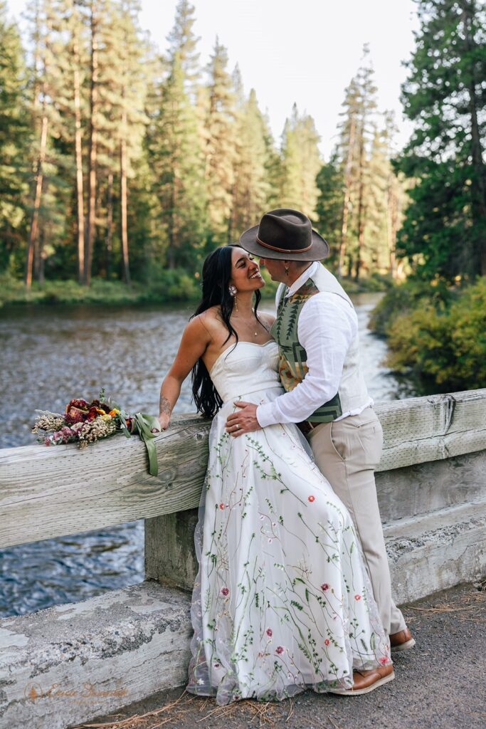 romantic bride and groom moments during their Camp Sherman elopement in Oregon