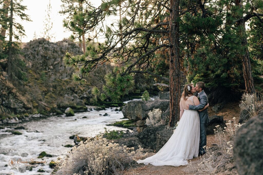 bride and groom during their Deschutes National Forest elopement in Oregon