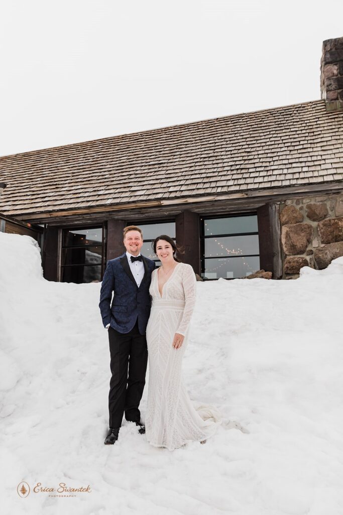winter elopement at Silcox hut oregon