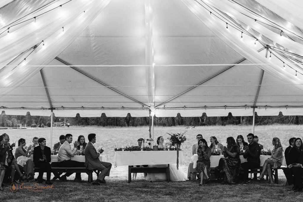 whitewater ranch wedding reception under a tent
