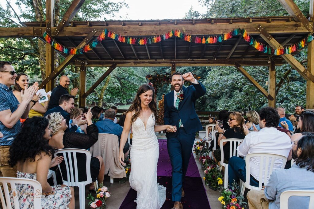 intimate forest elopement ceremony set up at Horning's hideout 