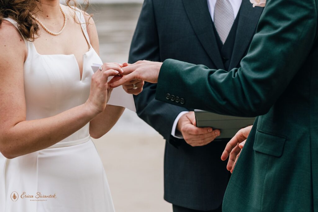 bride and groom exchanging rings
