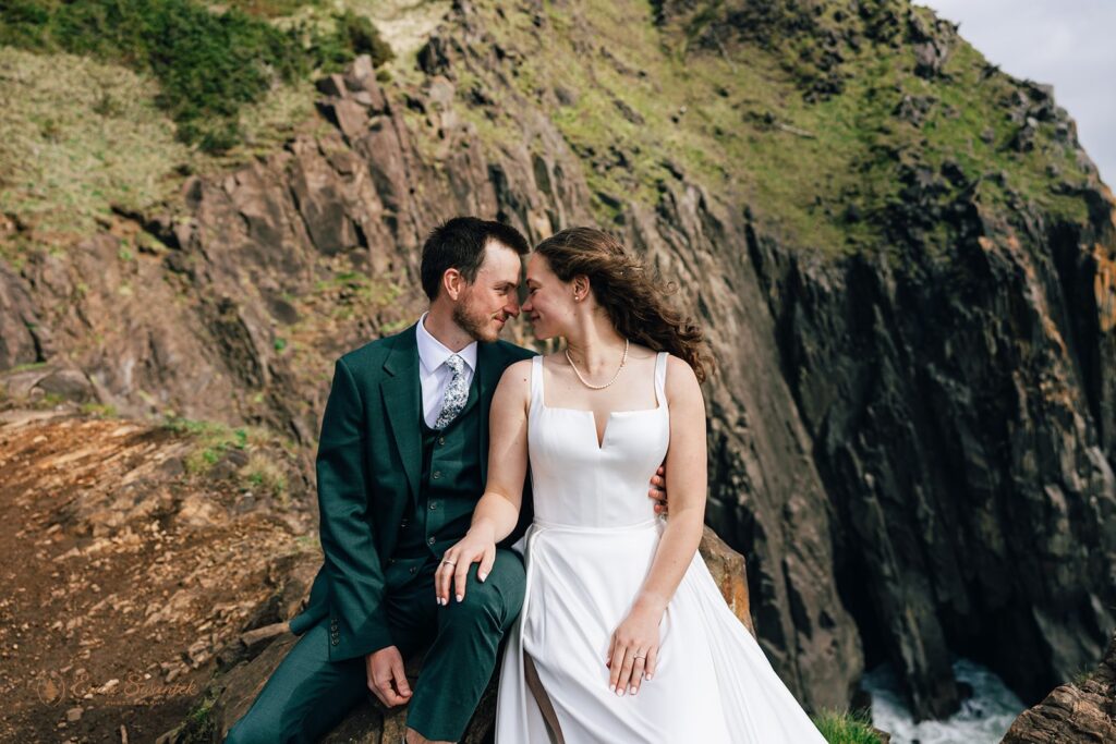 playful and romantic bride and groom during their oregon coast micro wedding