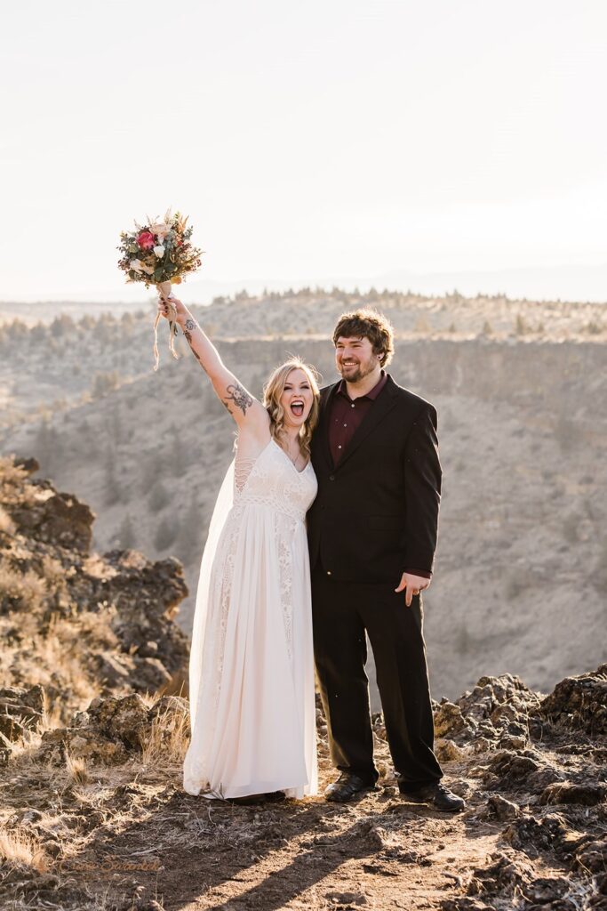 excited newly weds after their elopement day