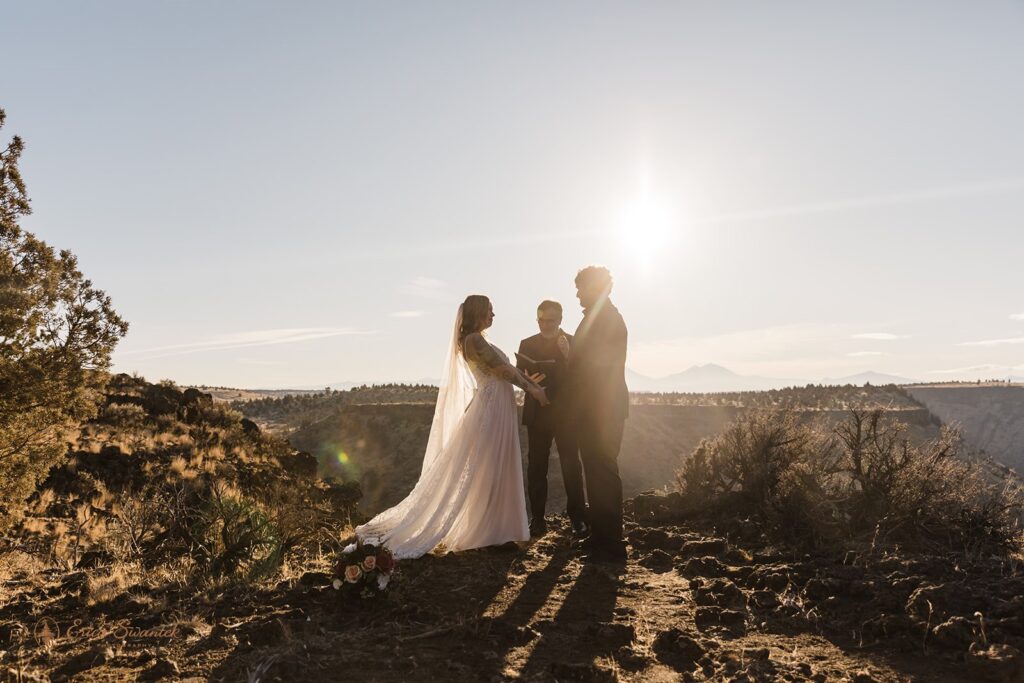 golden hour elopement ceremony in bend, oregon desert landscapes