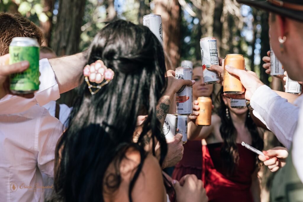 newlyweds celebrating with their loved ones after ceremony