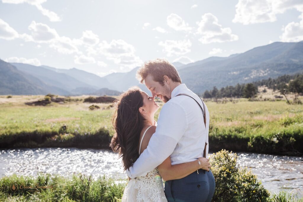 sweet elopement couple in the Moraine Park area in RMNP
