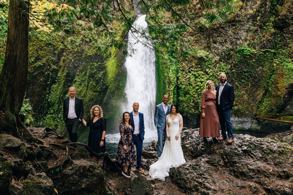 An intimate wedding at a waterfall in the Columbia River Gorge