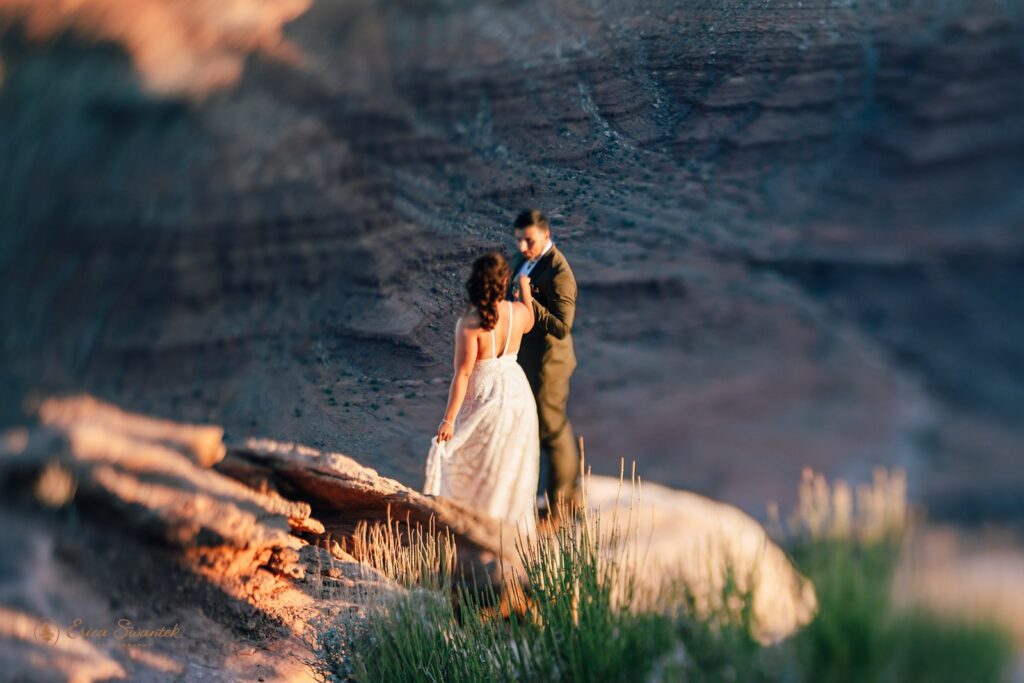 dreamy bride and groom at marlboro point during their moab elopement