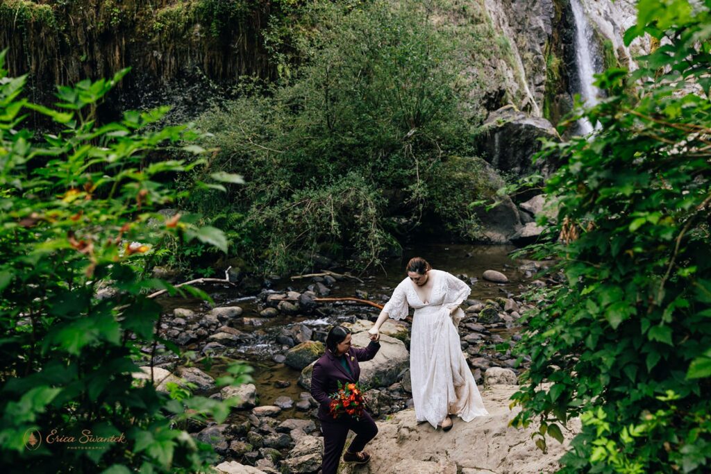 queer elopement couple at drift creek falls