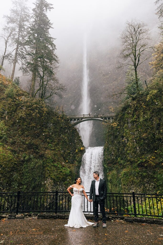 adventurous waterfall elopement at columbia river gorge, pnw