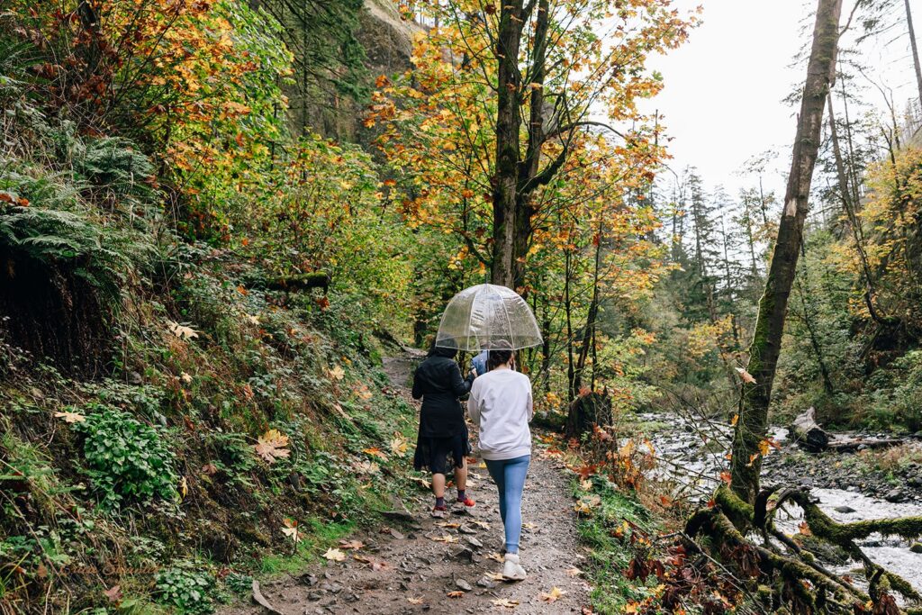 adventurous elopement hike during a pnw waterfall elopement