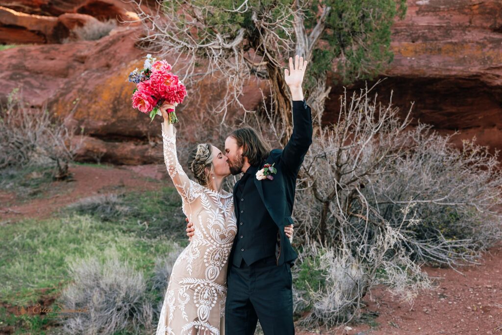 candid elopement ceremony moments during vow exchange