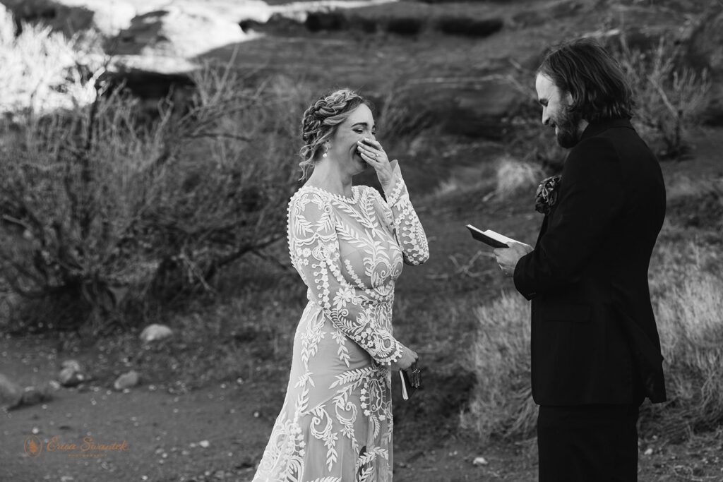 candid elopement ceremony moments during vow exchange