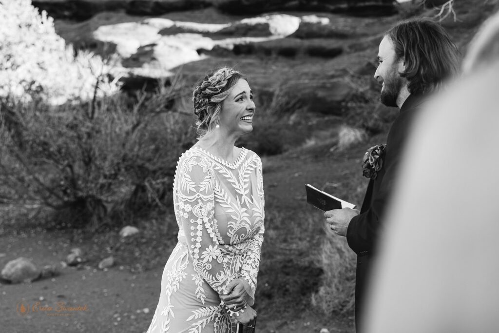 candid elopement ceremony moments during vow exchange