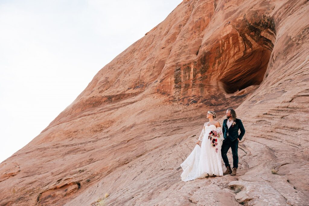 bride and groom during their moab elopement