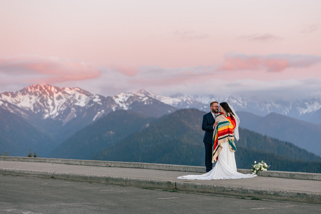 Alpenglow on the peaks at Hurricane Ridge in Olympic National Park for an adventure elopement.
