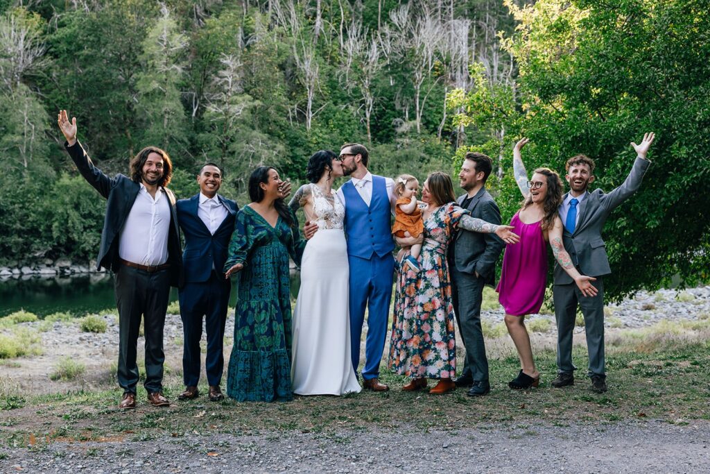 bride and groom with their friends