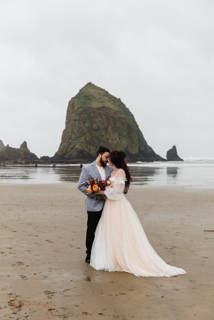 romantic elopement couple during their winter elopement along the pnw coast