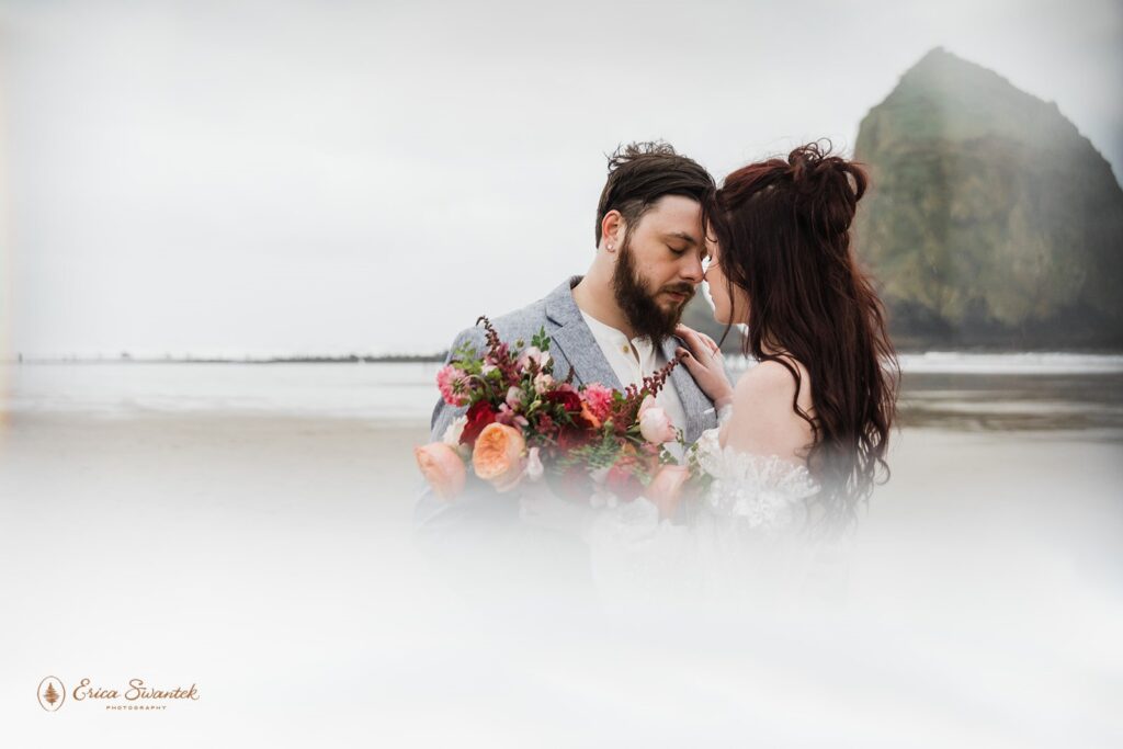 romantic elopement couple during their winter elopement along the pnw coast