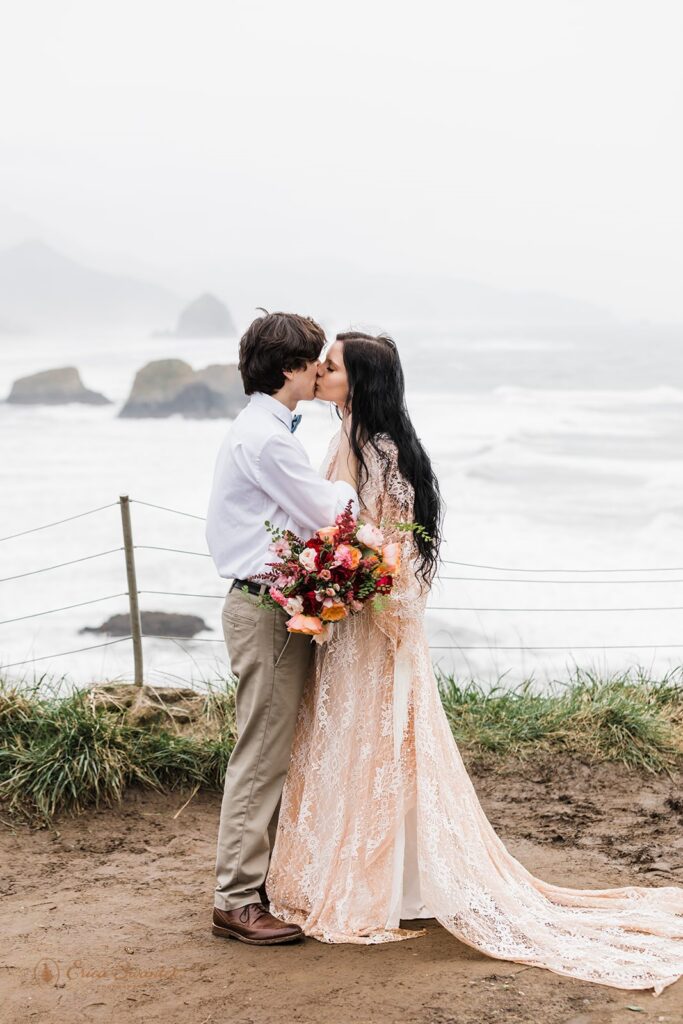 romantic elopement couple during their winter elopement along the pnw coast