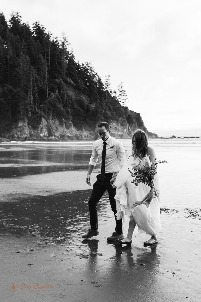 sweet elopement couple during their moody pnw coastal elopement