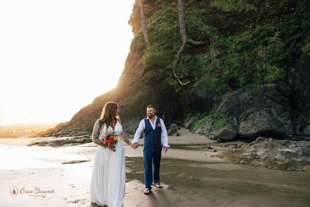 playful elopement couple during their pnw coastal elopement