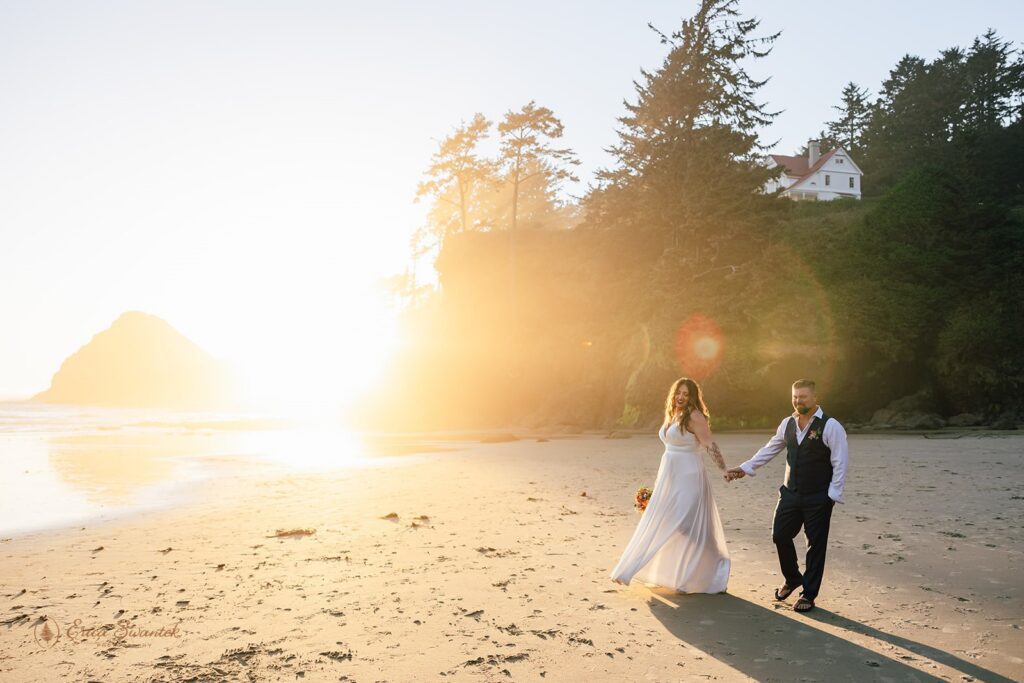 playful elopement couple during their pnw coastal elopement